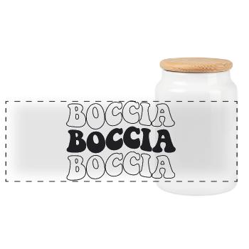 Bocciaspieler Bekleidung mit Boccia Kugeln Boccia - Panorama Keksdose mit Holzdeckel - Weiß - Vorne