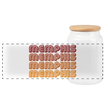 Memphis Gradient Text Repeat - Panorama Keksdose mit Holzdeckel - Weiß - Vorne