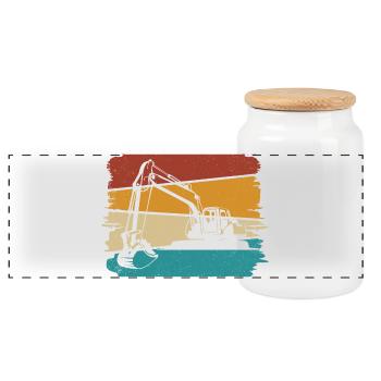 Excavator - Panoramic Cookie Jar with Wooden Lid - white - Front