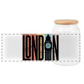 London Skyline Bold Blocks - Panoramic Cookie Jar with Wooden Lid - white - Front