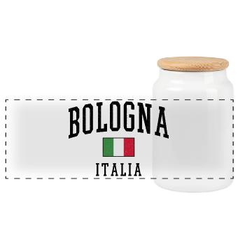 Bologna - Italy Flag - Panoramic Cookie Jar with Wooden Lid - white - Front