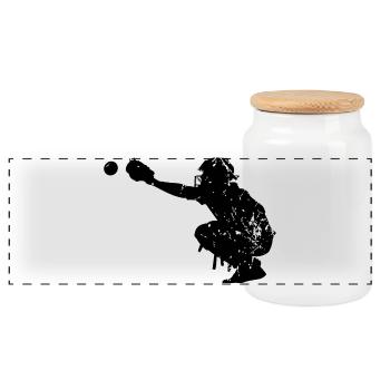 Baseball - Panoramic Cookie Jar with Wooden Lid - white - Front
