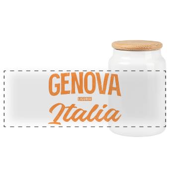 Genova Italia Vintage Typography - Panoramic Cookie Jar with Wooden Lid - white - Front