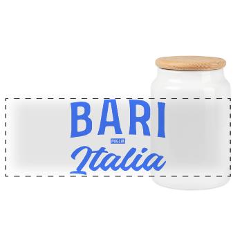 Bari Italia Lettering Blue - Panoramic Cookie Jar with Wooden Lid - white - Front