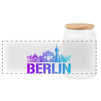 Berlin skyline with Berlin landmark - Panoramic Cookie Jar with Wooden Lid - white - Front