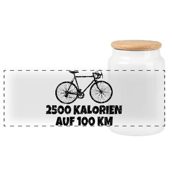 2500 Kalorien auf 100 km Rennrad (Vintage Schwarz) - Panorama Keksdose mit Holzdeckel - Weiß - Vorne