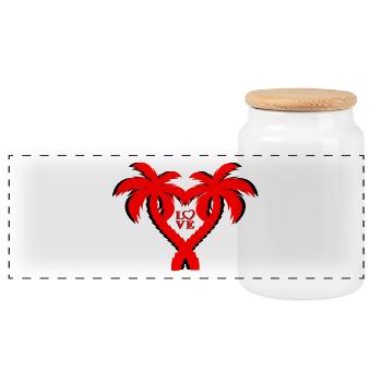 Heart Palm Love Motif - Panoramic Cookie Jar with Wooden Lid - white - Front