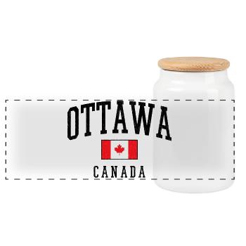 Ottawa Canada Flag – Vintage Look - Panoramic Cookie Jar with Wooden Lid - white - Front
