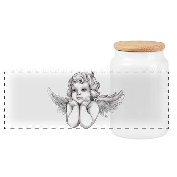 Little dreamy angel cherub - Panoramic Cookie Jar with Wooden Lid - white - Front