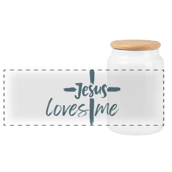 Jesus loves me - Panoramic Cookie Jar with Wooden Lid - white - Front