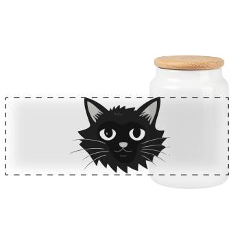 Cat Face Katzengesicht - Panoramic Cookie Jar with Wooden Lid - white - Front