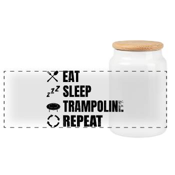 Eat Sleep Trampolin Repeat - Panorama Keksdose mit Holzdeckel - Weiß - Vorne