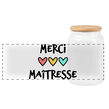 MAÎTRESSE. MERCI. MERCI MAÎTRESSE. COEUR - Boîte à biscuits avec couvercle en bois - blanc - Devant