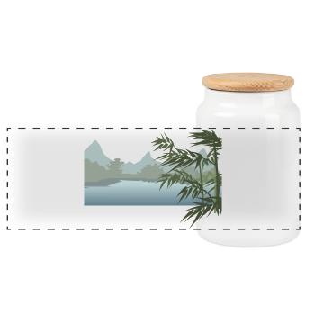 River landscape with palm leaves - Panoramic Cookie Jar with Wooden Lid - white - Front