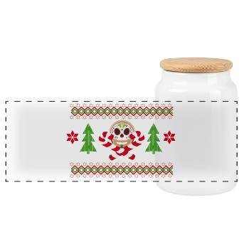 Lebkuchenmann Sugar Skull Muster für Weihnachten - Panorama Keksdose mit Holzdeckel - Weiß - Vorne