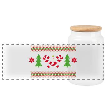 Candy Cane Patterns for Christmas - Panoramic Cookie Jar with Wooden Lid - white - Front