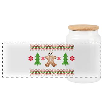 Lebkuchenmann Sugar Skull Muster für Weihnachten - Panorama Keksdose mit Holzdeckel - Weiß - Vorne