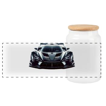 Futuristic extreme powerful Race Car - Panoramic Cookie Jar with Wooden Lid - white - Front