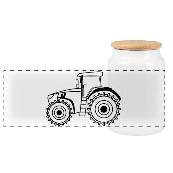 Tractor Symbol Outline Agriculture - Panoramic Cookie Jar with Wooden Lid - white - Front