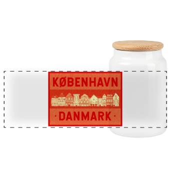 Copenhagen - Denmark - Panoramic Cookie Jar with Wooden Lid - white - Front