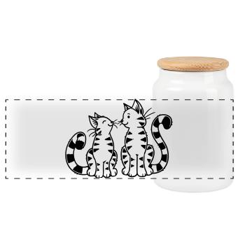 Chaton de dessin animé - Boîte à biscuits avec couvercle en bois - blanc - Devant