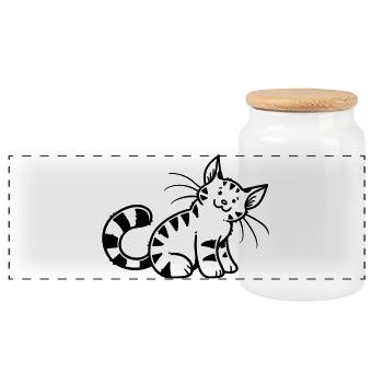 Cartoon Kitten - Panoramic Cookie Jar with Wooden Lid - white - Front