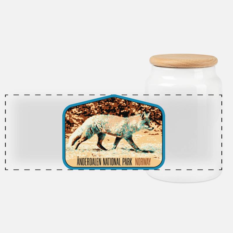 Anderdalen Snow Fox Patch: Nordische Fauna - Panorama Keksdose mit Holzdeckel - Weiß