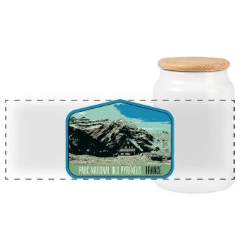Pyrenees Landscape Escutcheon: Authentic Nature - Panoramic Cookie Jar with Wooden Lid - white - Front