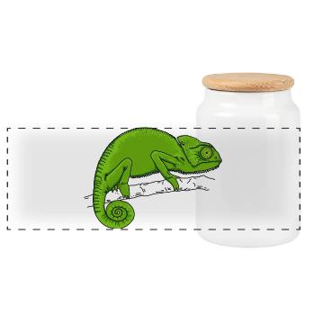 Chameleon green - Panoramic Cookie Jar with Wooden Lid - white - Front