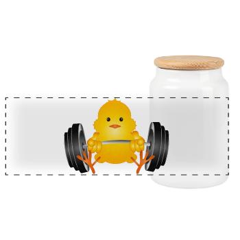 Bodybuilder chick with dumbbell during workout - Panoramic Cookie Jar with Wooden Lid - white - Front