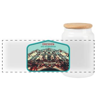 Illustration: Georgentor, Dresden - Panoramic Cookie Jar with Wooden Lid - white - Front