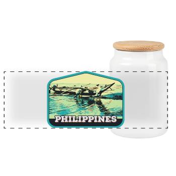 Authentic Fishing in the Philippines - Panoramic Cookie Jar with Wooden Lid - white - Front