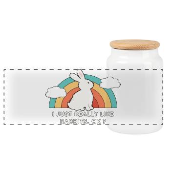 80 ' s 90 ' s soleil rétro avec lapin lapin disant - Boîte à biscuits avec couvercle en bois - blanc - Devant
