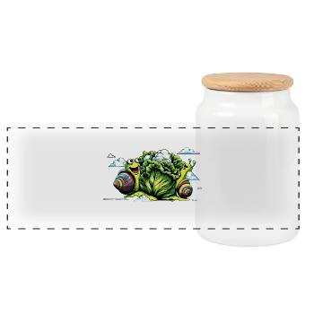 denglisch spruch now we have the salad schnecke - Panorama Keksdose mit Holzdeckel - Weiß - Vorne