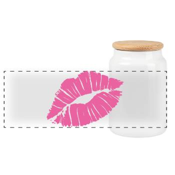 Smooch Pink Lippenstift Kiss Mark Love Statement T-Shirt - Panorama Keksdose mit Holzdeckel - Weiß - Vorne