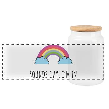 LGBT Pride Month - Sounds Gay, I'm in - Panoramic Cookie Jar with Wooden Lid - white - Front