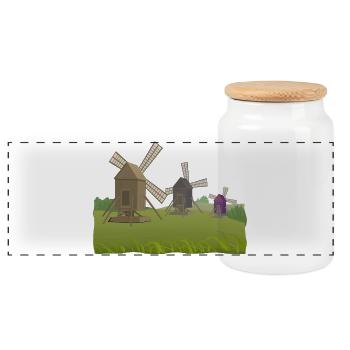 Windmills - Panoramic Cookie Jar with Wooden Lid - white - Front