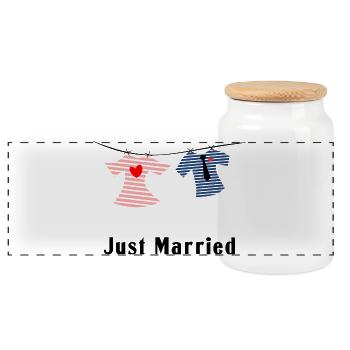 COUPLE. JUST MARRIED. Bachelorette party. VALENTINE'S DAY. LOVE. - Panoramic Cookie Jar with Wooden Lid - white - Front