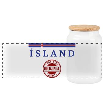 Flagge von Island, Isländischer Stolz - Panorama Keksdose mit Holzdeckel - Weiß - Vorne