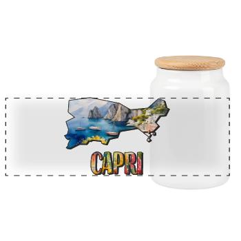 Watercolor Map Capri - Panoramic Cookie Jar with Wooden Lid - white - Front