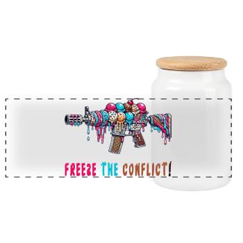 Conflict freeze ice cream - Panoramic Cookie Jar with Wooden Lid - white - Front