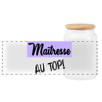 MISTRESS. THANK YOU. THANK YOU MISTRESS - Panoramic Cookie Jar with Wooden Lid - white - Front