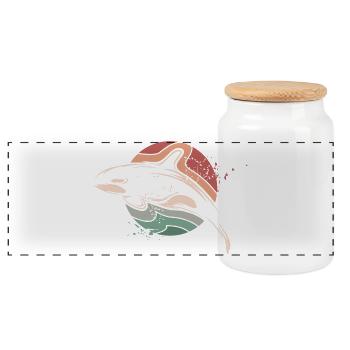 Schwertwal retro Meer vintage Fisch Sonne Mond - Panorama Keksdose mit Holzdeckel - Weiß - Vorne