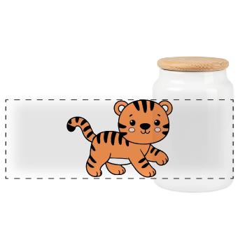 Tiger - Panoramic Cookie Jar with Wooden Lid - white - Front
