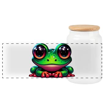Frog - Panoramic Cookie Jar with Wooden Lid - white - Front