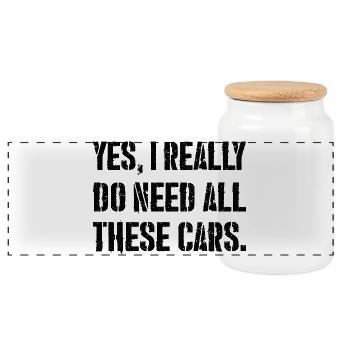 yes I really do need all these cars - Panoramic Cookie Jar with Wooden Lid - white - Front