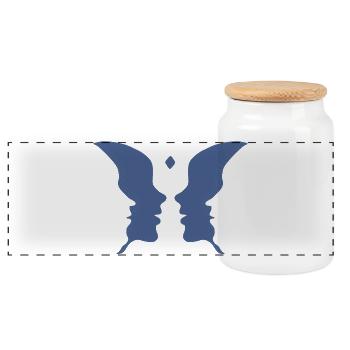 Kissing faces or a butterfly - Panoramic Cookie Jar with Wooden Lid - white - Front