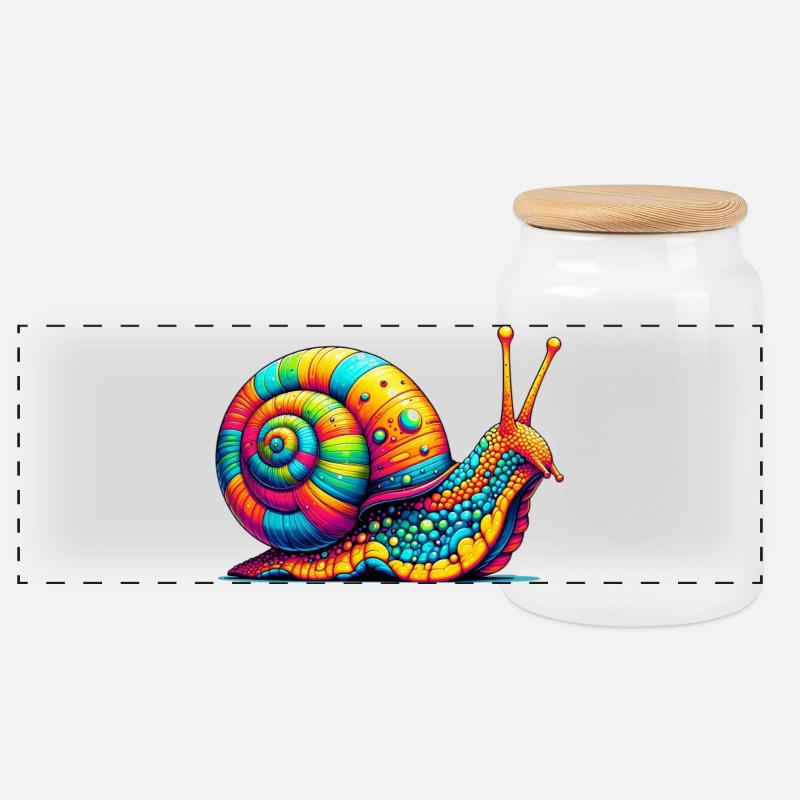 Schnecke - Panorama Keksdose mit Holzdeckel - Weiß