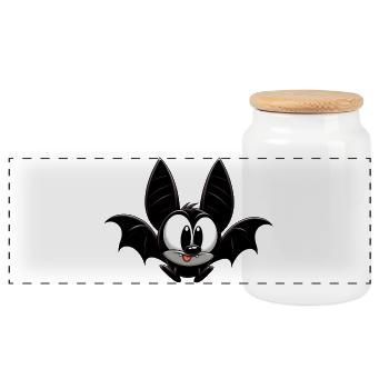 Bat - Panoramic Cookie Jar with Wooden Lid - white - Front