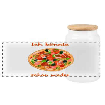 Lebendige Pizza mit frischen Zutaten - Panorama Keksdose mit Holzdeckel - Weiß - Vorne